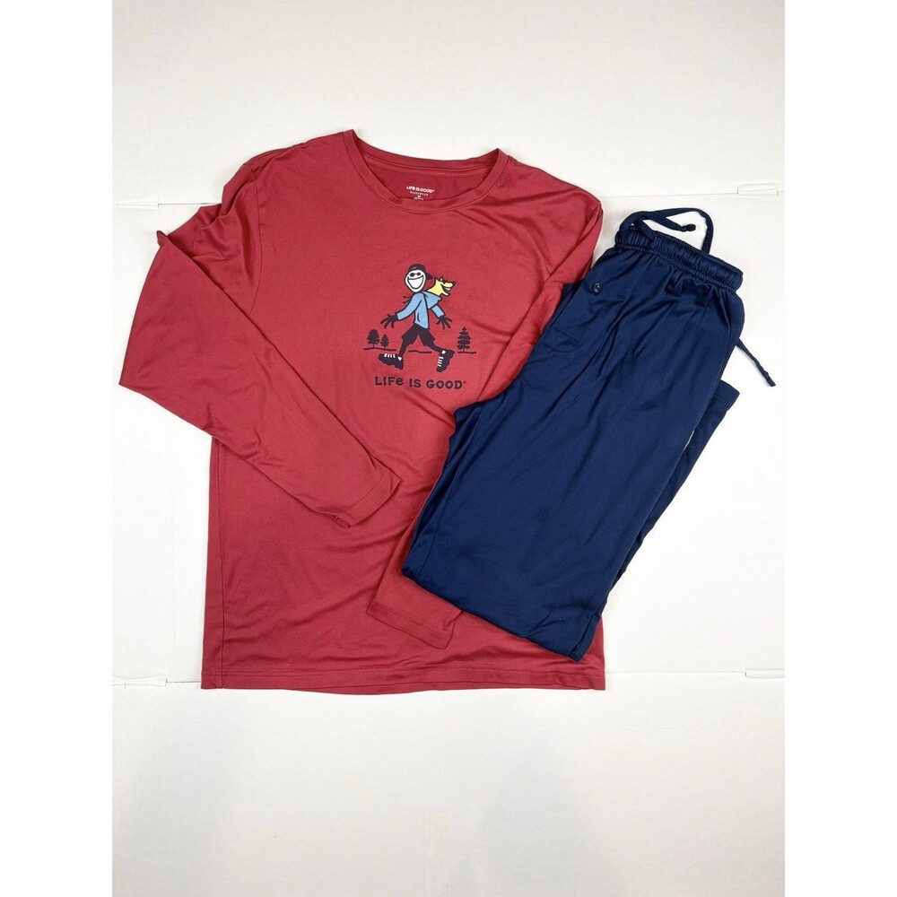 Life Is Good Men's MED Sleepwear Pajama Set Two Piece Long Sleeve Soft Comfy Dog